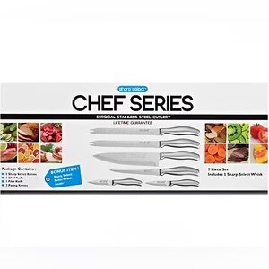NEW 7pc Chef Series Kitchen Knife Set Surgical Steel (6 knives, handheld mixer)